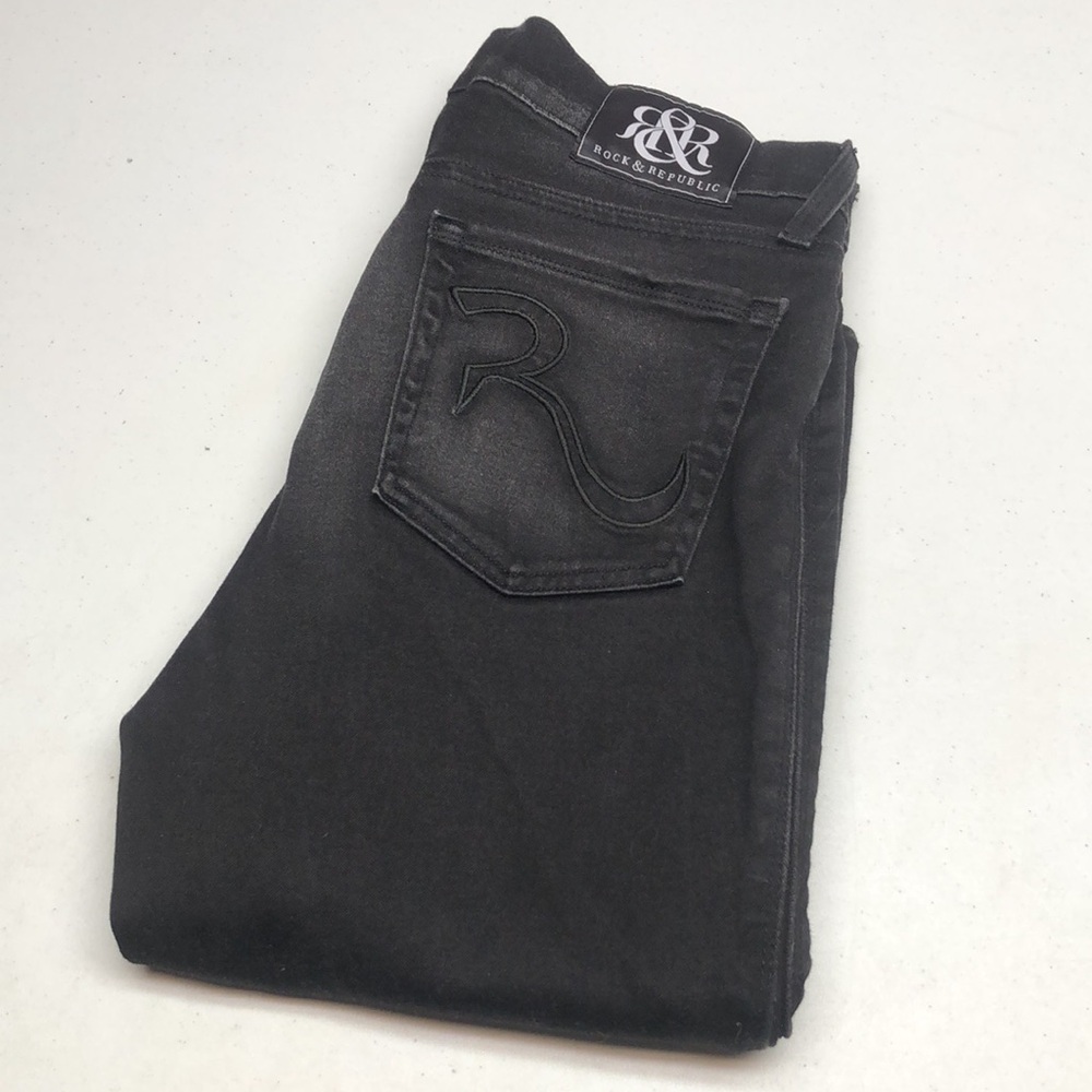 ROCK & REPUBLIC BLACK THE FIVE POCKET JEANS MADE IN USA 4/27x31 🇺🇸